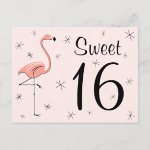 Flamingo Roze "Sweet 16"-briefkaart Briefkaart