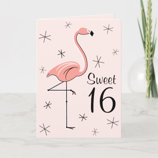 Flamingo Roze Sweet 16 groetings kaart verticaal (Voorkant)