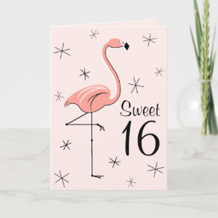 Flamingo Roze Sweet 16 groetings kaart verticaal