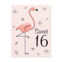 Flamingo Roze "Sweet 16" verticaal briefkaart