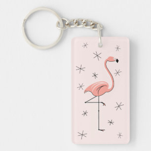 Flamingo Roze "Tekst" achterzijde acrylrechthoek Sleutelhanger