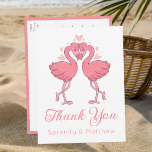 Flamingo Roze Tropisch Strand Bruiloft Bedankt Briefkaart