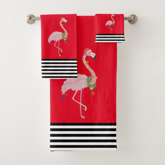 Flamingo Roze Tropische Kerststreep Bad Handdoek (Insitu)