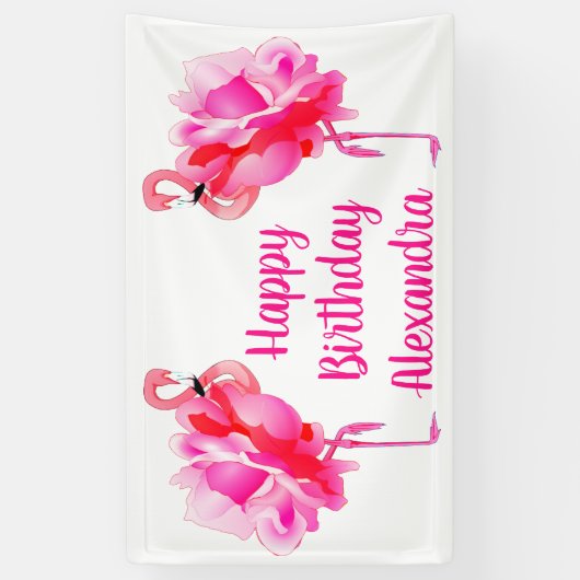 Flamingo Roze Verjaardagsfeestje  Spandoek (Verticaal)