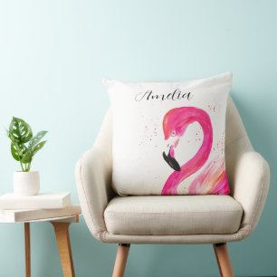 Flamingo Roze waterverf Leuke kinderkamer Art Bird Kussen