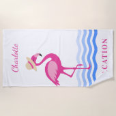 Flamingo roze zee golven monogram vakantie strandlaken (Voorkant)