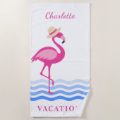 Flamingo roze zee golven monogram vakantie strandlaken (Voorkant)
