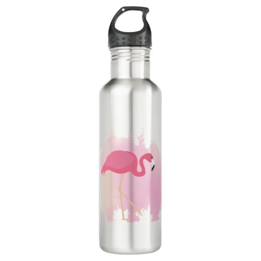 Flamingo roze zomerspreuk waterfles  (Voorkant)