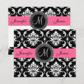 Flamingo Roze zwart Damask Monogram sparen de Datu Save The Date (Voorkant / Achterkant)