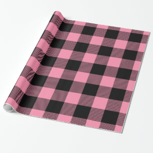Flamingo Roze Zwart Enorme Buffalo Plaid Houthakke Cadeaupapier