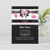 Flamingo roze zwarte vrijgezellenfeest glitter gla kaart (Staand voorkant)