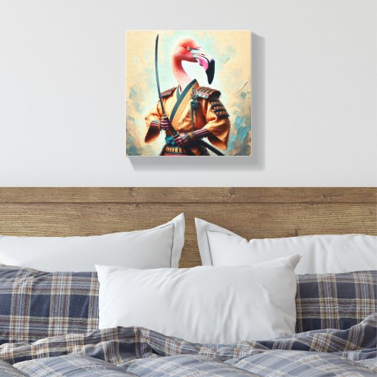 Flamingo Samurai Canvas Afdruk (Insitu (Slaapkamer))