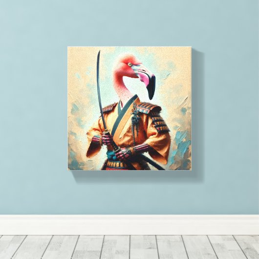 Flamingo Samurai Canvas Afdruk (Insitu (Houten vloer))