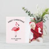 Flamingo Santa Baby eerste kerstdag Feestdagenkaart (Staand voorkant)