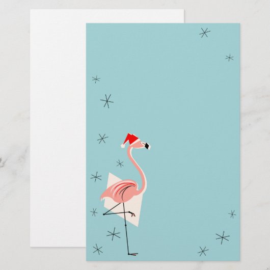 Flamingo Santa Blue Briefpapier (Voorkant / Achterkant)