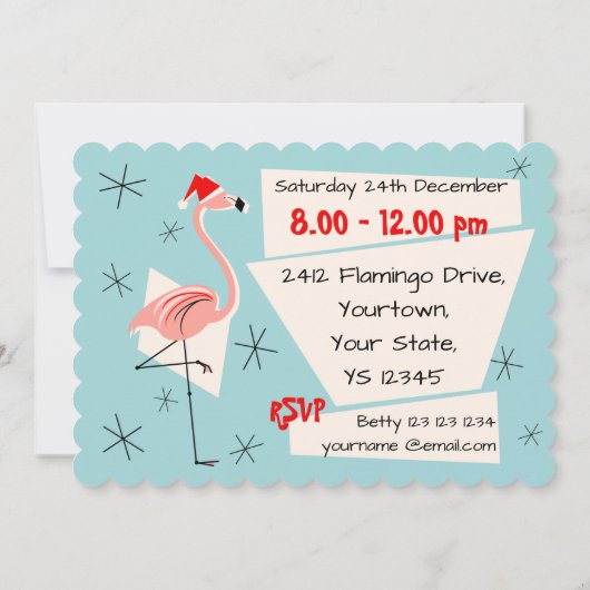 Flamingo Santa Blue horizontaal geschulpte Kaart (Achterkant)