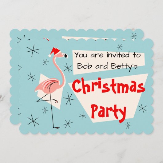 Flamingo Santa Blue horizontaal geschulpte Kaart (Voorkant / Achterkant)