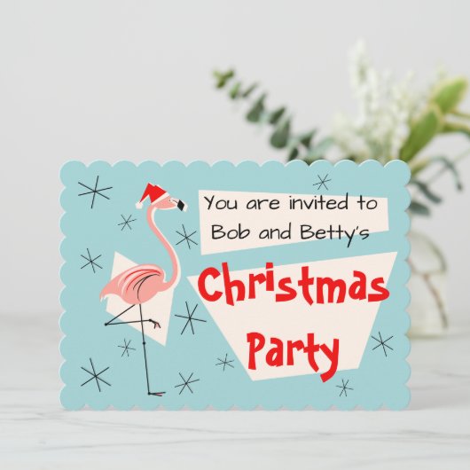 Flamingo Santa Blue horizontaal geschulpte Kaart (Staand voorkant)