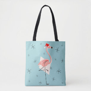 Flamingo Santa Blue in de hele canvas tas