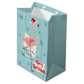 Flamingo Santa Blue Merry-kerstmedium Medium Cadeauzakje (Voorkant Gekanteld)
