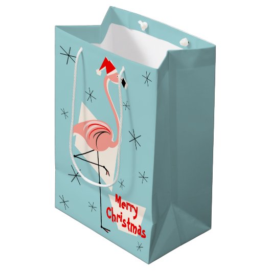 Flamingo Santa Blue Merry-kerstmedium Medium Cadeauzakje (Voorkant Gekanteld)
