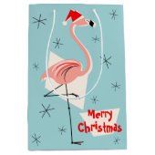 Flamingo Santa Blue Merry-kerstmedium Medium Cadeauzakje (Voorkant)