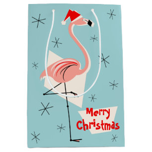 Flamingo Santa Blue Merry-kerstmedium Medium Cadeauzakje