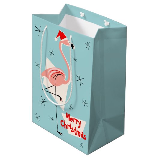 Flamingo Santa Blue Merry-kerstmedium Medium Cadeauzakje (Achterkant Gekanteld)