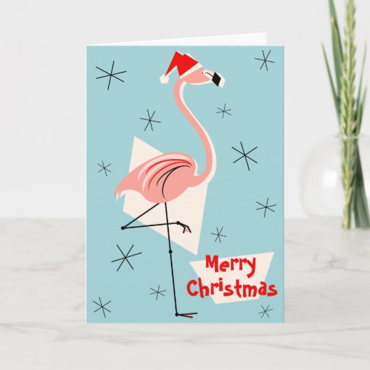 Flamingo Santa Blue Merry Kerstmis Feestdagen Kaart (Voorkant)