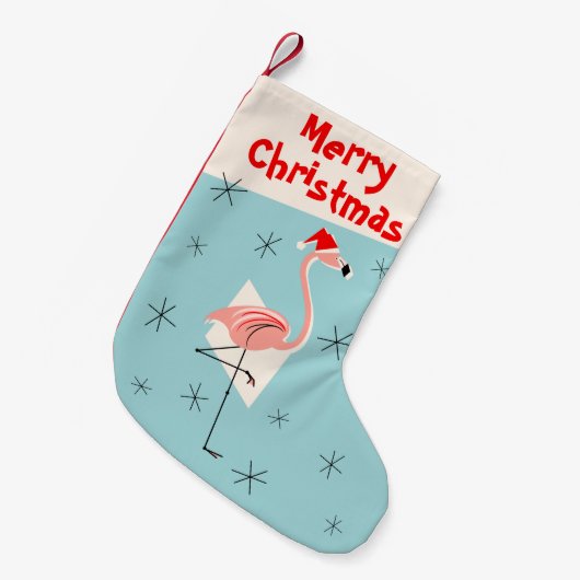 Flamingo Santa Blue Merry Kerstmis Kleine Kerstsok (Voorkant (Hangend))