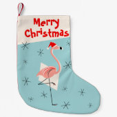 Flamingo Santa Blue Merry Kerstmis Kleine Kerstsok (Voorkant)