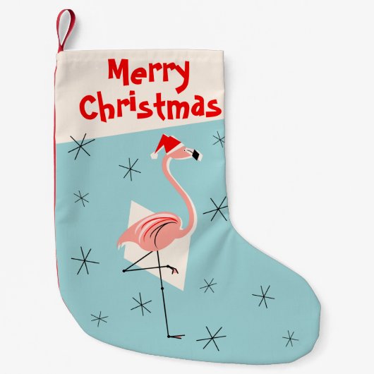 Flamingo Santa Blue Merry Kerstmis Kleine Kerstsok (Voorkant)