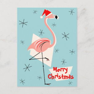 Flamingo Santa Blue Merry-kerstportret Feestdagenkaart