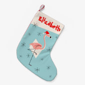 Flamingo Santa Blue Name (eenzijdig) Kleine Kerstsok (Voorkant (Hangend))