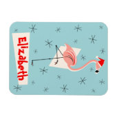 Flamingo Santa Blue Name magneet flexibel portret (Horizontaal)
