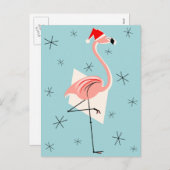 Flamingo Santa Blue-portret Feestdagenkaart (Voorkant / Achterkant)