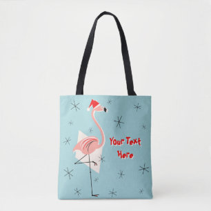 Flamingo Santa Blue Text over canvas tas