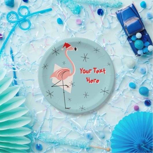 Flamingo Santa Blue Text paper bord (Feest)