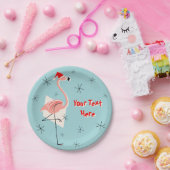 Flamingo Santa Blue Text paper bord (Feest)