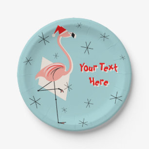 Flamingo Santa Blue Text paper bord