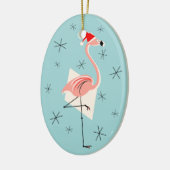 Flamingo Santa Blue Text sieroval Keramisch Ornament (Links)