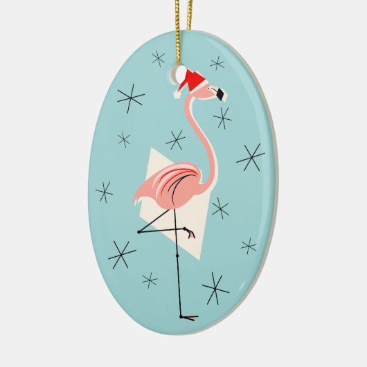 Flamingo Santa Blue Text sieroval Keramisch Ornament (Links)