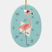 Flamingo Santa Blue Text sieroval Keramisch Ornament (Voorkant)