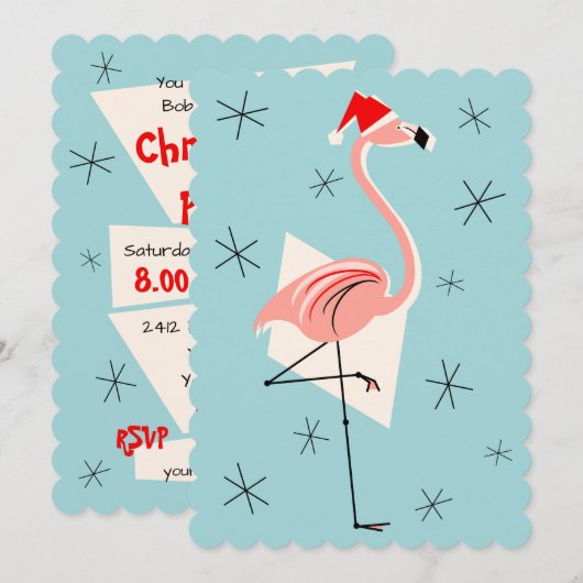 Flamingo Santa Blue-uitnodiging portret Kaart (Voorkant / Achterkant)
