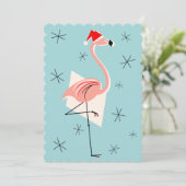 Flamingo Santa Blue-uitnodiging portret Kaart (Staand voorkant)