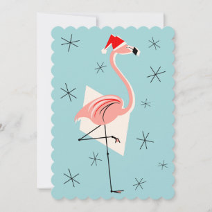 Flamingo Santa Blue-uitnodiging portret Kaart