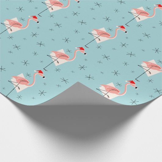 Flamingo Santa Blue-verpakkingspapier Cadeaupapier (Hoek)