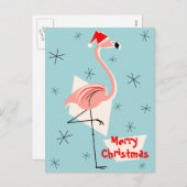 Flamingo Santa Blue Vrolijk kerstportret Feestdagenkaart (Voorkant / Achterkant)