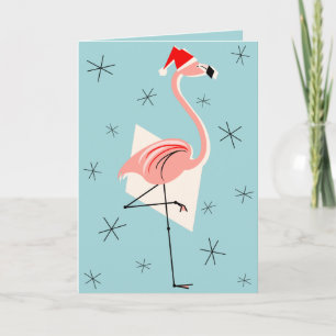 Flamingo Santa Blue wenskaart blauw Feestdagen Kaart