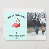 Flamingo Santa Foto Blue Kerstmis Feestdagenkaart (Voorkant)